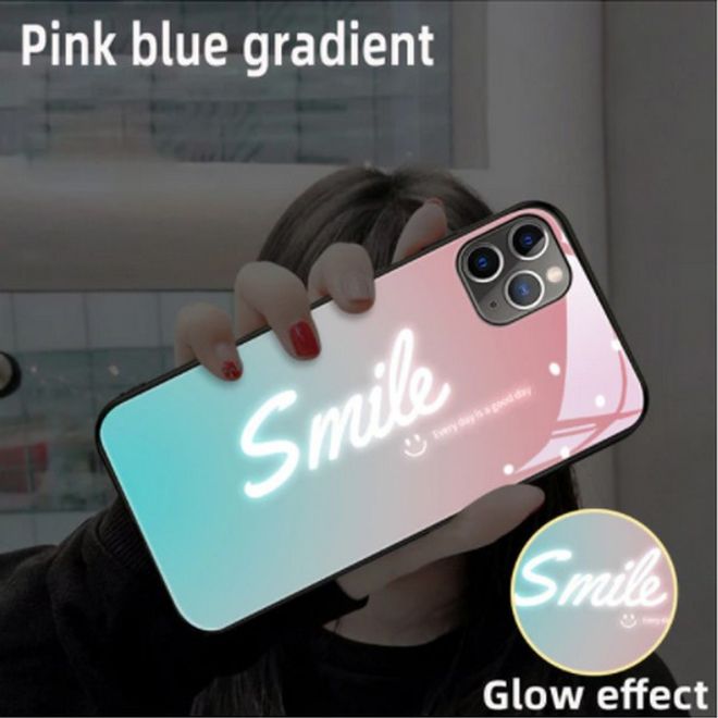 iPhone 12 Pro Max Case with LED Highlight - Hardcase with TPU Edge - Smile - Pink