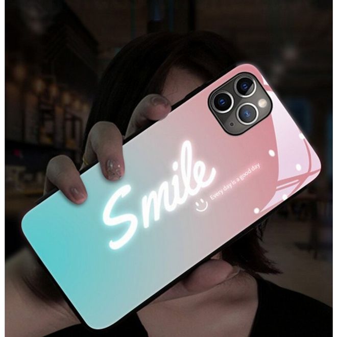 iPhone 12 Pro Max Case with LED Highlight - Hardcase with TPU Edge - Smile - Pink