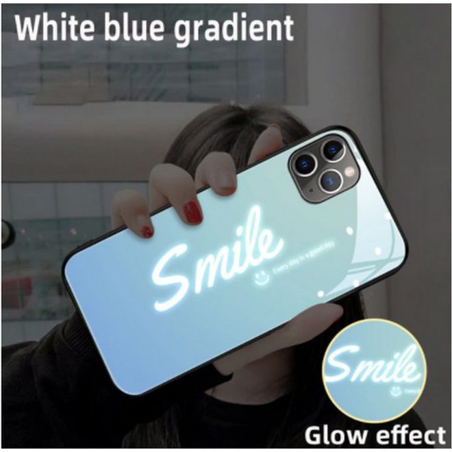 iPhone 12 Pro Max Case with LED Highlight - Hardcase with TPU Edge - Smile - Blue