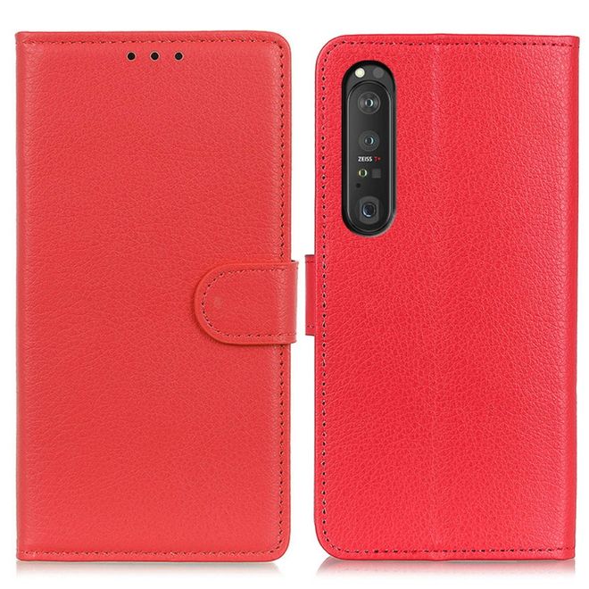 Sony Xperia 1 III Handy Hülle - Litchi Leder Bookcover Series - rot