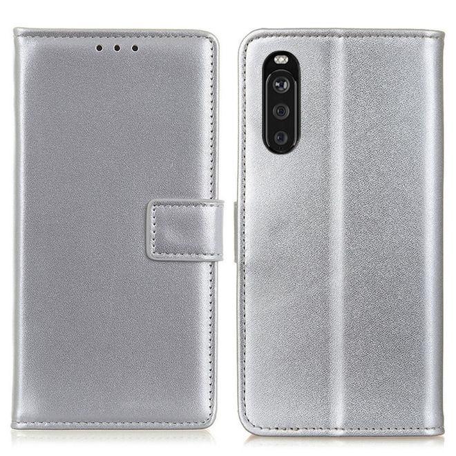 Sony Xperia 10 III Handy Hülle - Classic II Leder Bookcover Series - silber