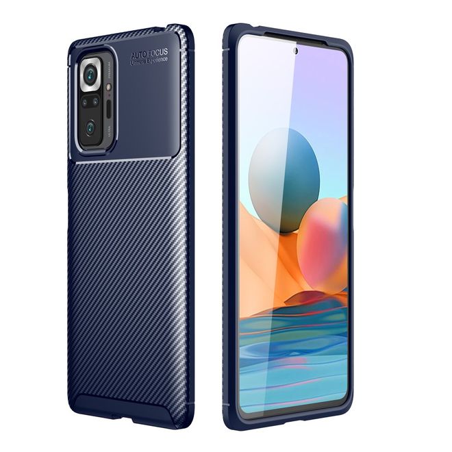 Xiaomi Redmi Note 10 Pro Handyhülle - Carbon Fiber TPU Softcase Series - blau