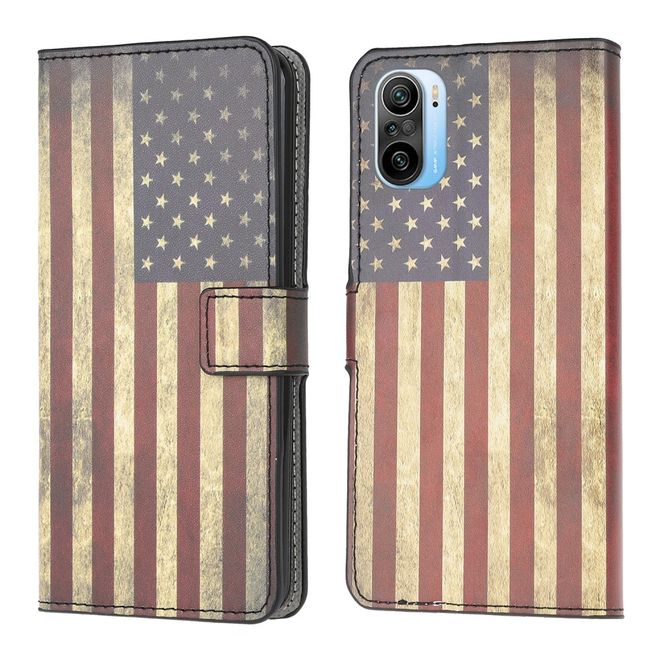 Xiaomi Mi 11i / Poco F3 / Poco F3 Pro Handy Hülle - Leder Bookcover Image Series - Retro USA Flagge