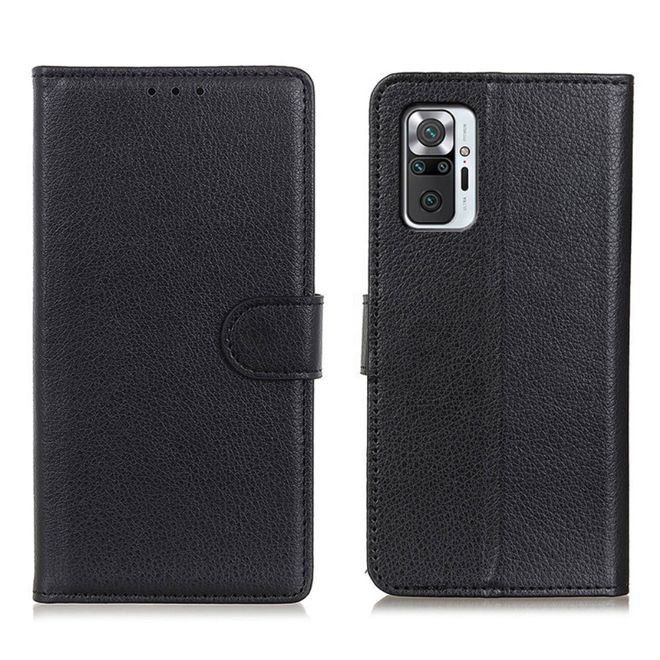 Xiaomi Redmi Note 10 Pro Handy Hülle - Litchi Leder Bookcover Series - schwarz