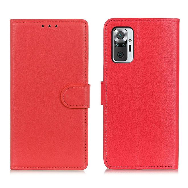 Xiaomi Redmi Note 10 Pro Handy Hülle - Litchi Leder Bookcover Series - rot
