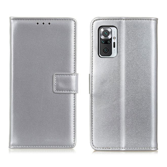 Xiaomi Redmi Note 10 Pro Handy Hülle - Classic II Leder Bookcover Series - silber
