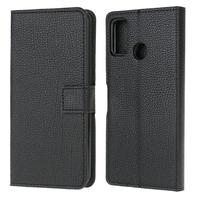 Motorola Moto G30 / G10 Handy Hülle - Litchi Leder Bookcover II Series - schwarz