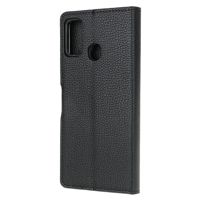 Motorola Moto G30 / G10 Handy Hülle - Litchi Leder Bookcover II Series - schwarz