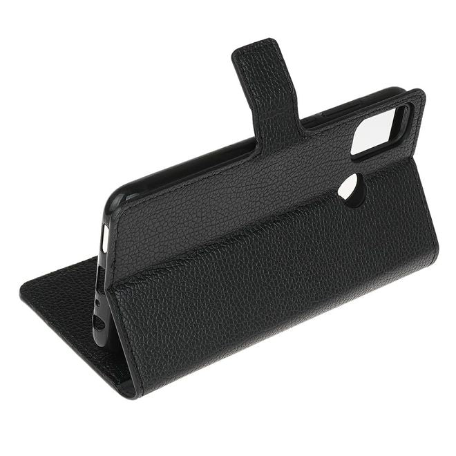Motorola Moto G30 / G10 Handy Hülle - Litchi Leder Bookcover II Series - schwarz