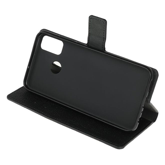 Motorola Moto G30 / G10 Handy Hülle - Litchi Leder Bookcover II Series - schwarz