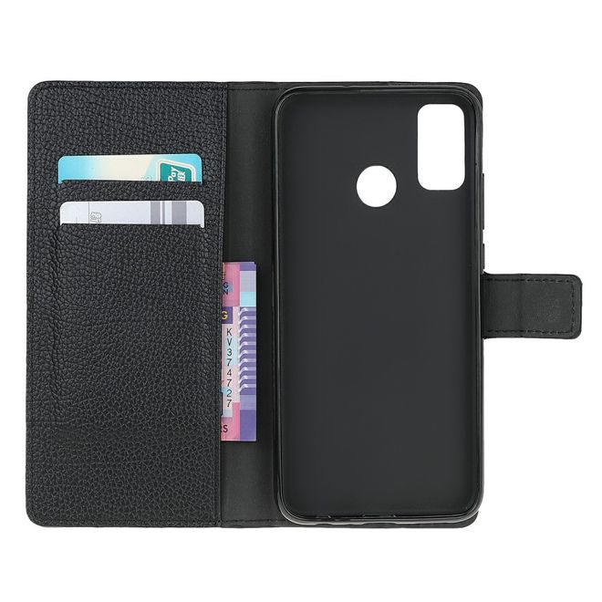 Motorola Moto G30 / G10 Handy Hülle - Litchi Leder Bookcover II Series - schwarz
