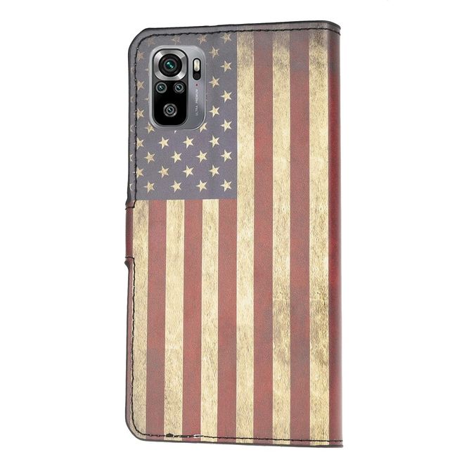 Xiaomi Redmi Note 10S / Redmi Note 10 4G Handy Hülle - Leder Bookcover Image Series - Retro USA Flagge