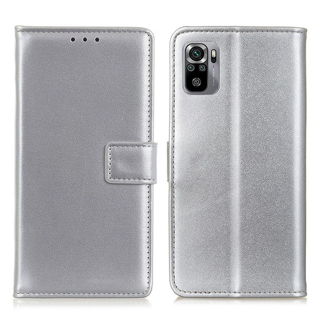 Xiaomi Redmi Note 10S / Redmi Note 10 4G Handy Hülle - Classic II Leder Bookcover Series - silber