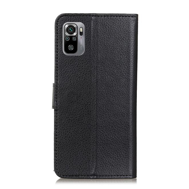 Xiaomi Redmi Note 10S / Redmi Note 10 4G Handy Hülle - Litchi Leder Bookcover Series - schwarz