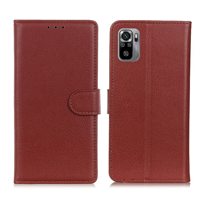 Xiaomi Redmi Note 10S / Redmi Note 10 4G Handy Hülle - Litchi Leder Bookcover Series - braun