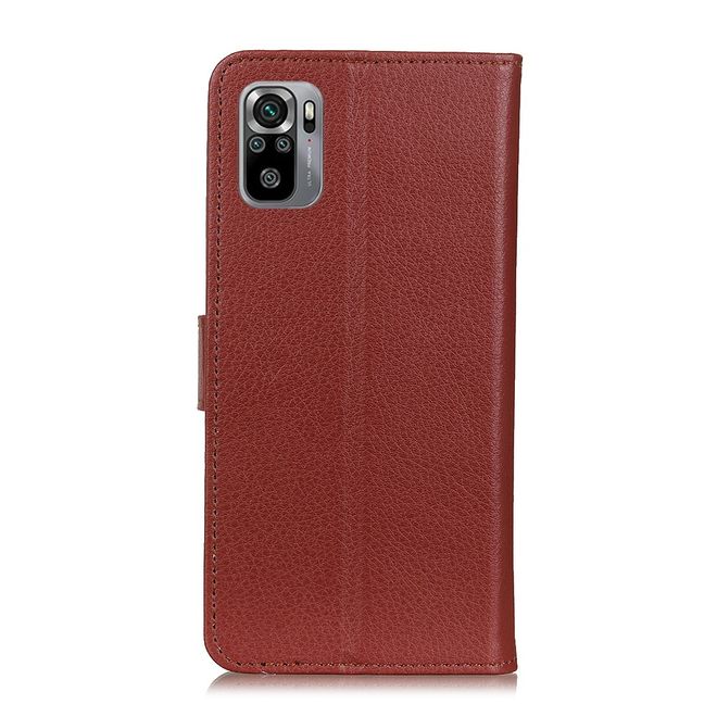Xiaomi Redmi Note 10S / Redmi Note 10 4G Handy Hülle - Litchi Leder Bookcover Series - braun