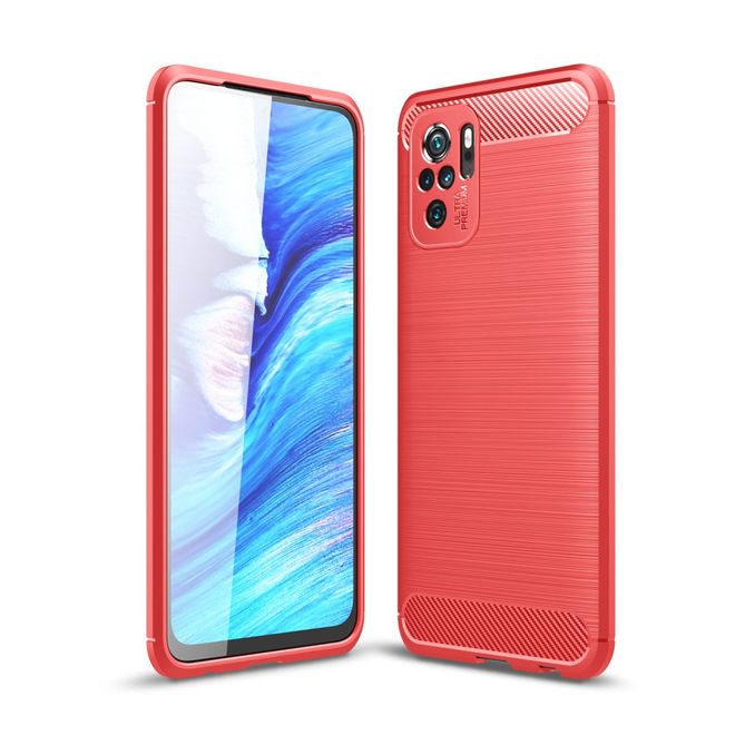 Xiaomi Redmi Note 10S / Redmi Note 10 4G Handyhülle - Carbon Fiber TPU Softcase Series - rot