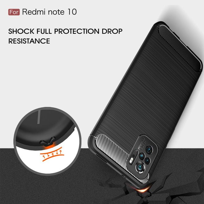 Xiaomi Redmi Note 10S / Redmi Note 10 4G Handyhülle - Carbon Fiber TPU Softcase Series - rot