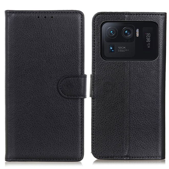 Xiaomi Mi 11 Ultra Handy Hülle - Litchi Leder Bookcover Series - schwarz