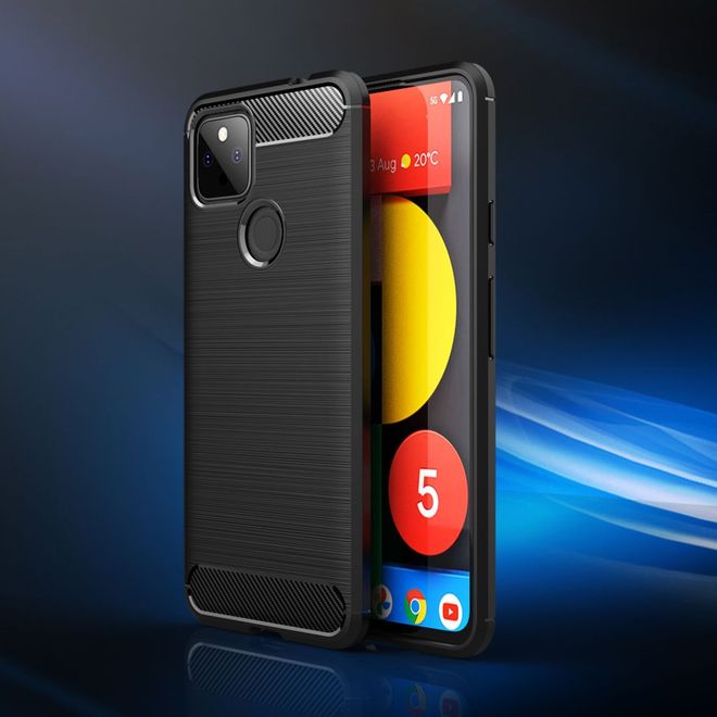 Google Pixel 5a Handyhülle - Carbon Fiber TPU Softcase Series - schwarz
