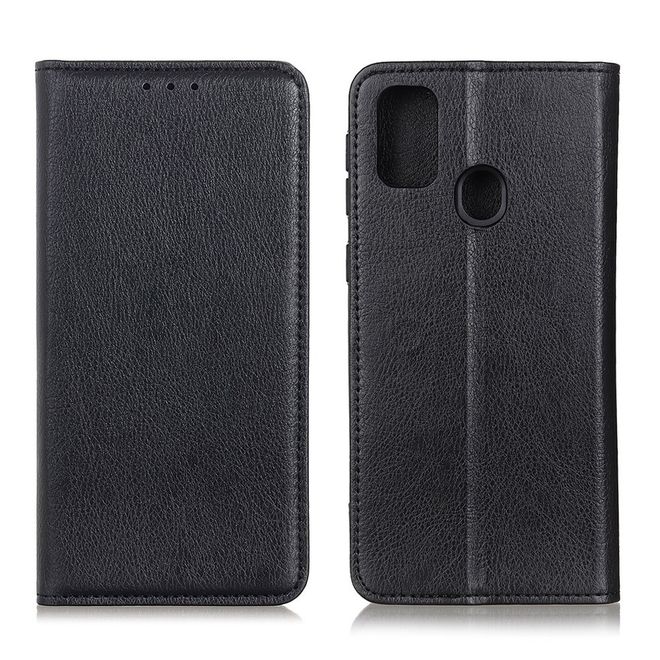 Google Pixel 5a Handy Hülle - Litchi V Leder Bookcover Series - schwarz