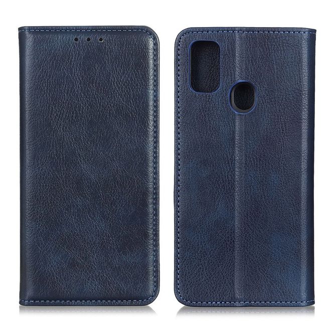 Google Pixel 5a Handy Hülle - Litchi V Leder Bookcover Series - blau