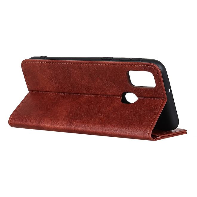 Google Pixel 5a Handy Hülle - Litchi V Leder Bookcover Series - braun