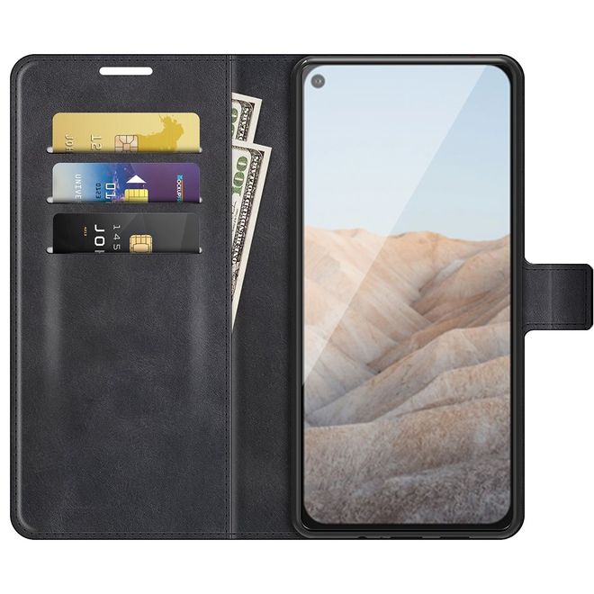 Google Pixel 5a Handy Hülle - Classic II Leder Bookcover Series - schwarz