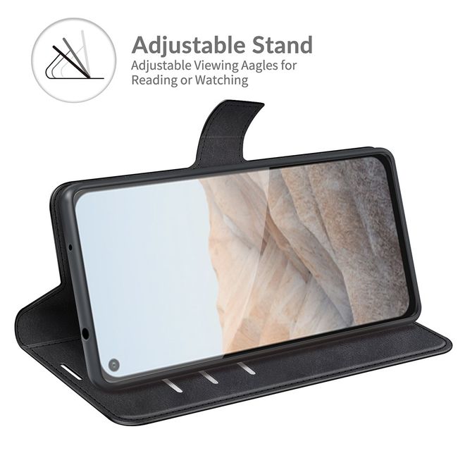 Google Pixel 5a Handy Hülle - Classic II Leder Bookcover Series - schwarz