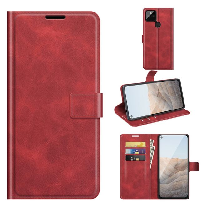Google Pixel 5a Handy Hülle - Classic II Leder Bookcover Series - rot