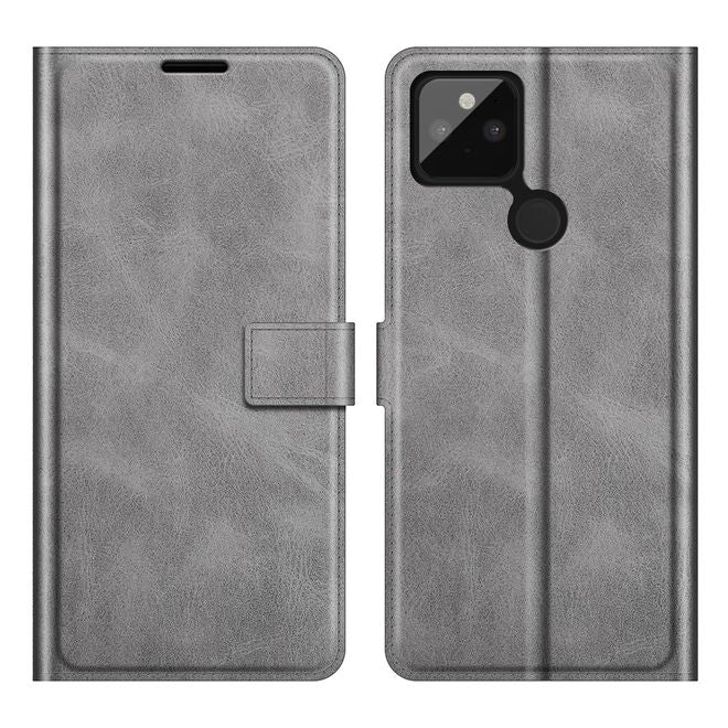 Google Pixel 5a Handy Hülle - Classic II Leder Bookcover Series - grau