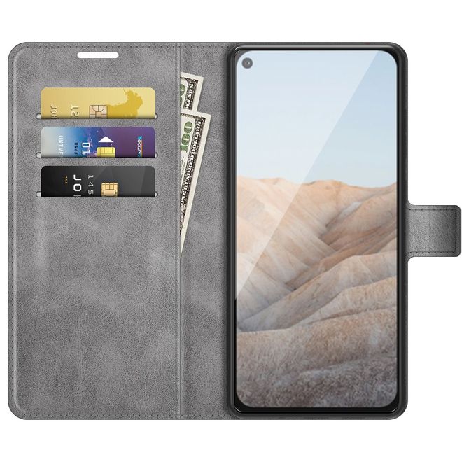 Google Pixel 5a Handy Hülle - Classic II Leder Bookcover Series - grau