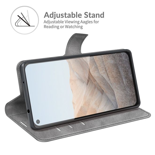 Google Pixel 5a Handy Hülle - Classic II Leder Bookcover Series - grau