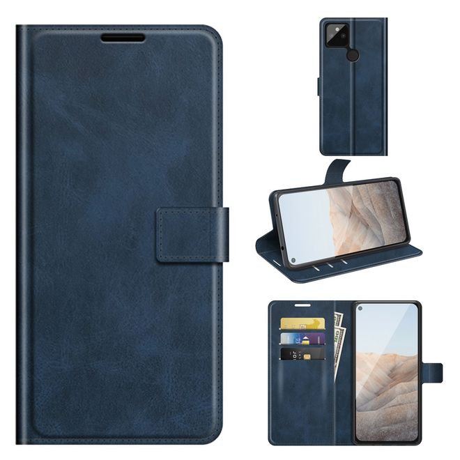 Google Pixel 5a Handy Hülle - Classic II Leder Bookcover Series - blau