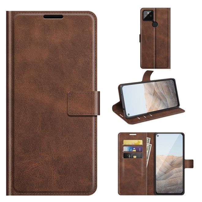 Google Pixel 5a Handy Hülle - Classic II Leder Bookcover Series - braun
