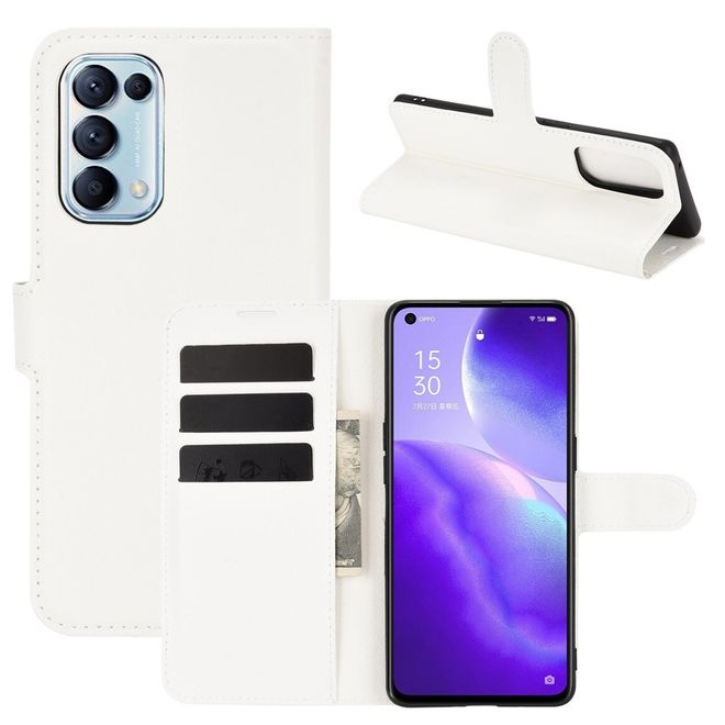Oppo Find X3 Lite Handy Hülle - Litchi Leder Bookcover Series - weiss