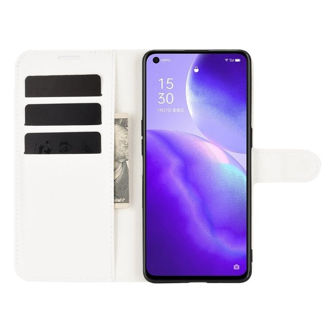 Oppo Find X3 Lite Handy Hülle - Litchi Leder Bookcover Series - weiss