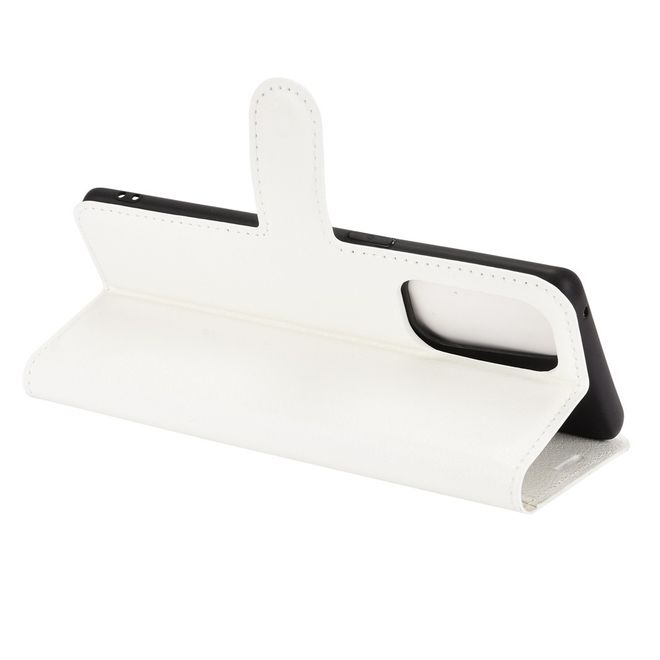 Oppo Find X3 Lite Handy Hülle - Litchi Leder Bookcover Series - weiss