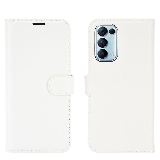 Oppo Find X3 Lite Handy Hülle - Litchi Leder Bookcover Series - weiss