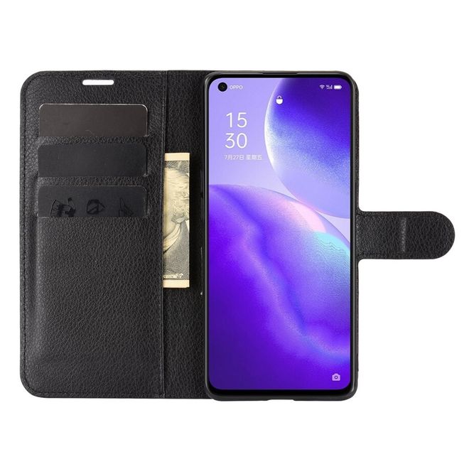 Oppo Find X3 Lite Handy Hülle - Litchi Leder Bookcover Series - schwarz