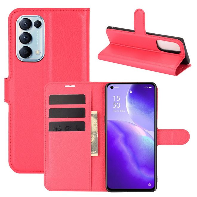 Oppo Find X3 Lite Handy Hülle - Litchi Leder Bookcover Series - rot