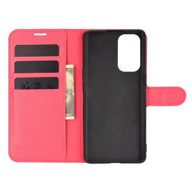 Oppo Find X3 Lite Handy Hülle - Litchi Leder Bookcover Series - rot