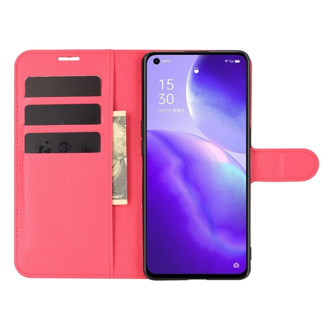 Oppo Find X3 Lite Handy Hülle - Litchi Leder Bookcover Series - rot