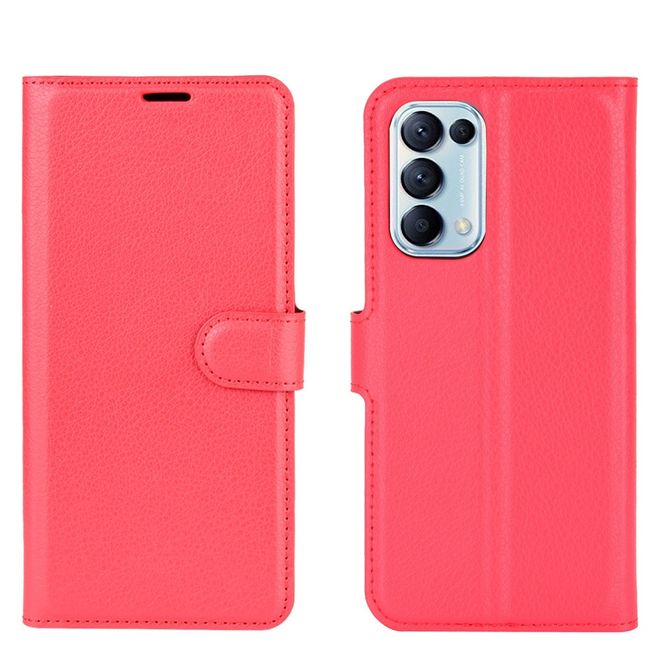 Oppo Find X3 Lite Handy Hülle - Litchi Leder Bookcover Series - rot