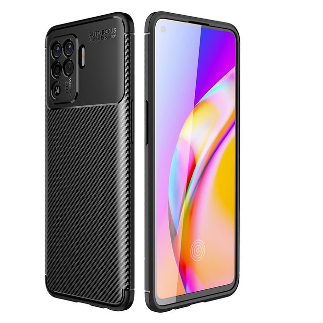 Oppo A94 Handyhülle - Carbon Fiber TPU Softcase Series - schwarz