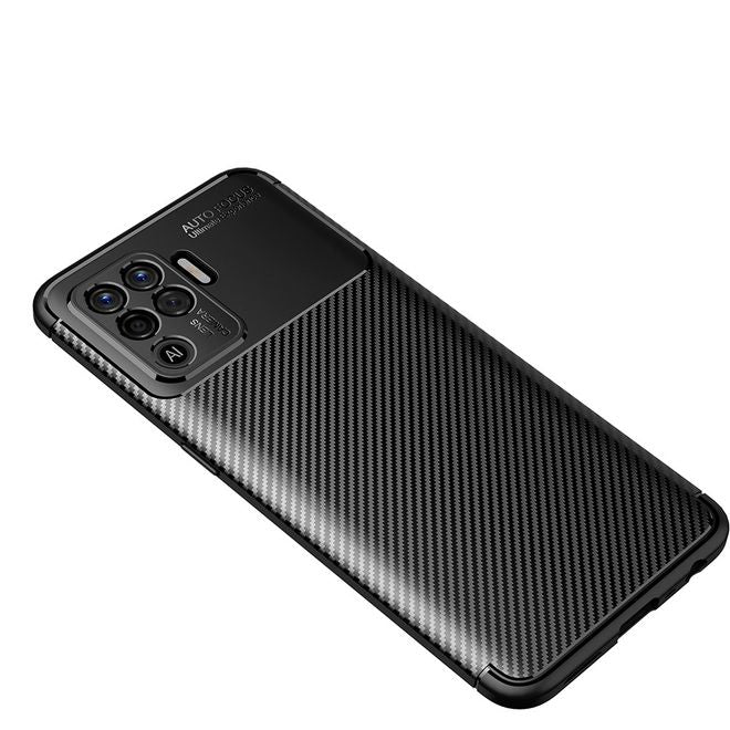 Oppo A94 Handyhülle - Carbon Fiber TPU Softcase Series - schwarz