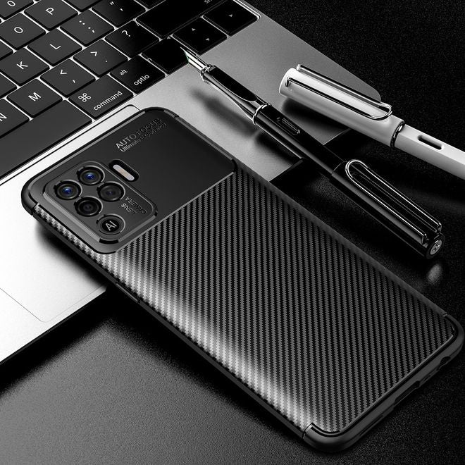 Oppo A94 Handyhülle - Carbon Fiber TPU Softcase Series - schwarz