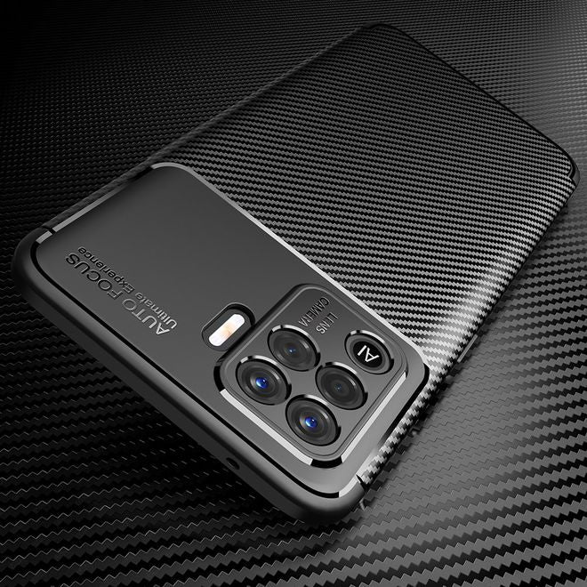 Oppo A94 Handyhülle - Carbon Fiber TPU Softcase Series - schwarz