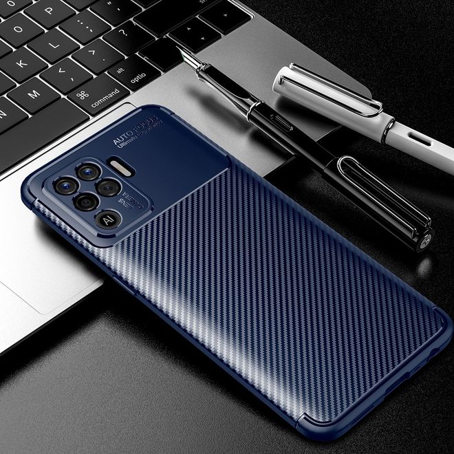 Oppo A94 Handyhülle - Carbon Fiber TPU Softcase Series - blau