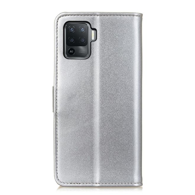Oppo A94 Handy Hülle - Classic II Leder Bookcover Series - silber